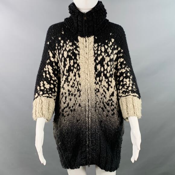 STELLA McCARTNEY Size S Black Grey Wool Silk Ombre Chunky Knit Zip Up Coat - Picture 1 of 12